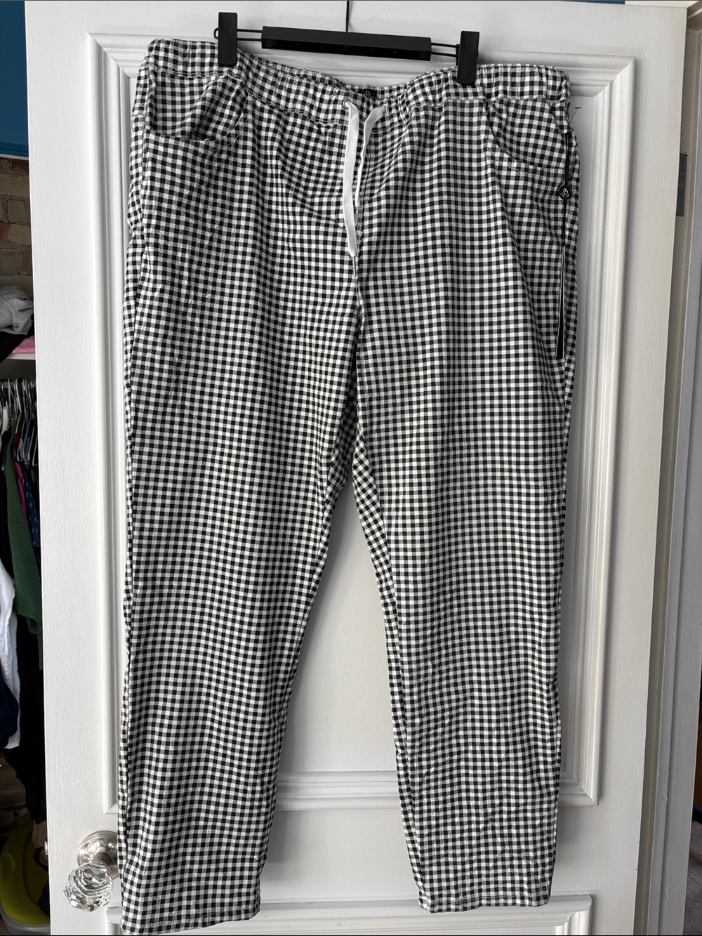 Charlie B Black & White Gingham Drawstring Pants